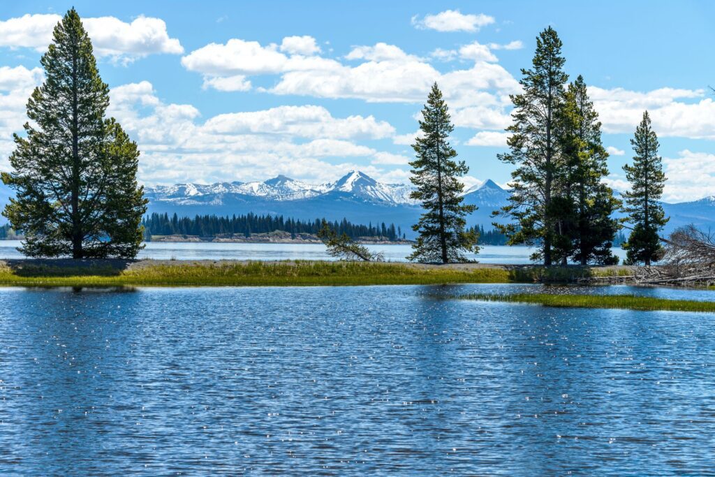 Lake with mountains in the background