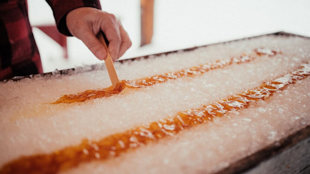 Maple taffy being made at a Sugar shack in Québec