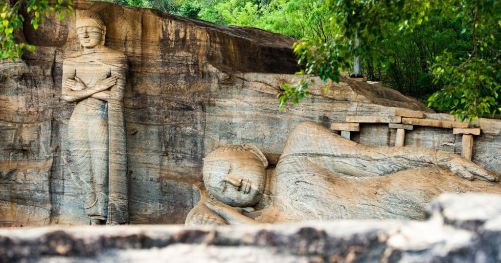 Statue of Reclining Buddha and Monk Ananda, Gal Viharaya, Polonnaruwa