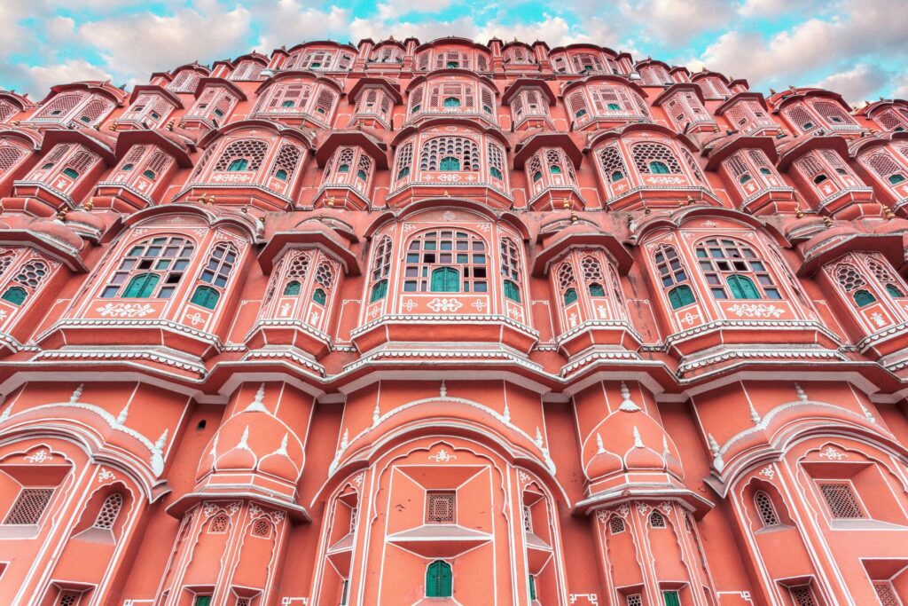 Pink terraced building