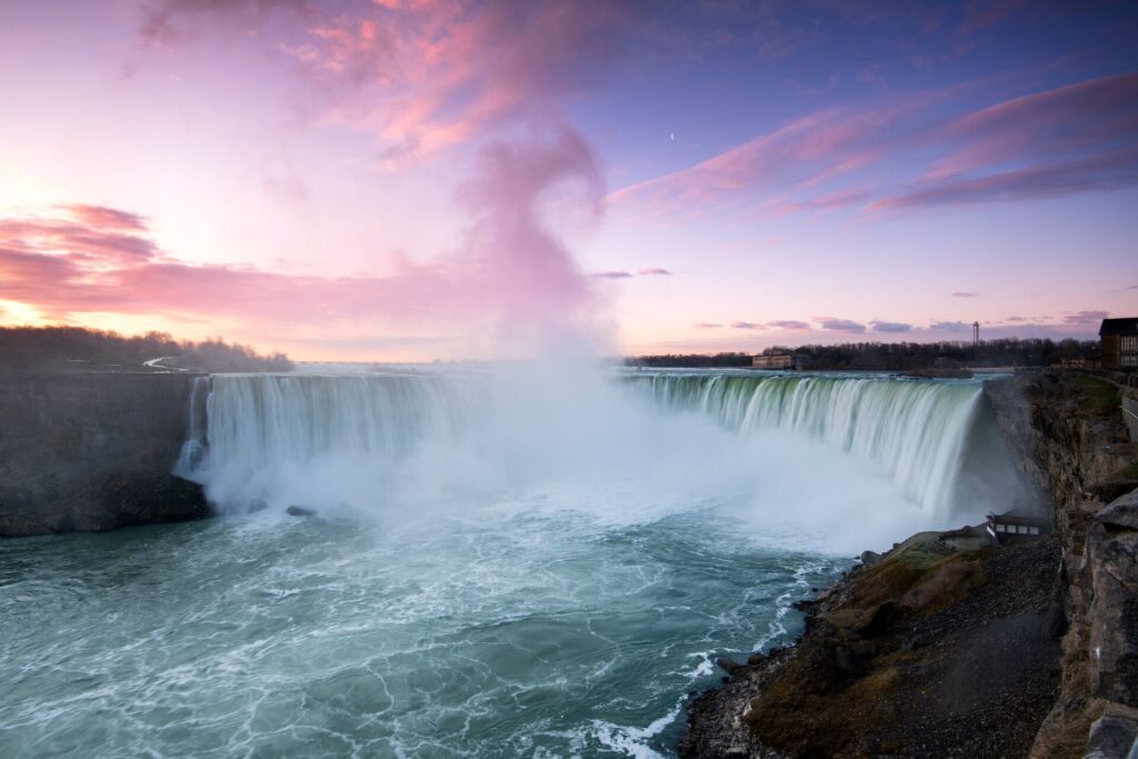 Large waterfall at sunset