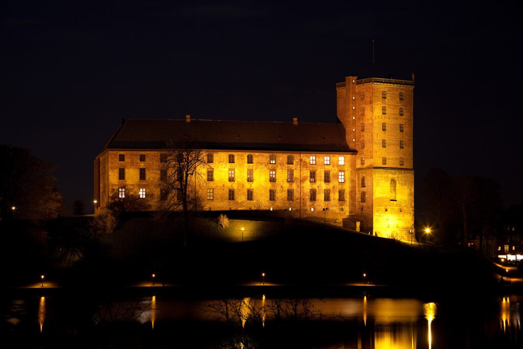 Castle lit up at night