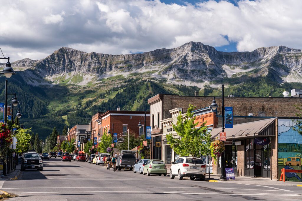 Small town with mountains in the background