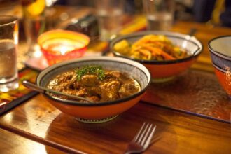 Traditional African lamb chunks in a bowl