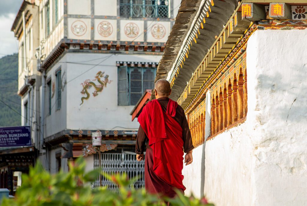 Monk walking through Paro Town