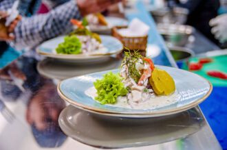 cebiche marine food based on raw fish onion and lemon