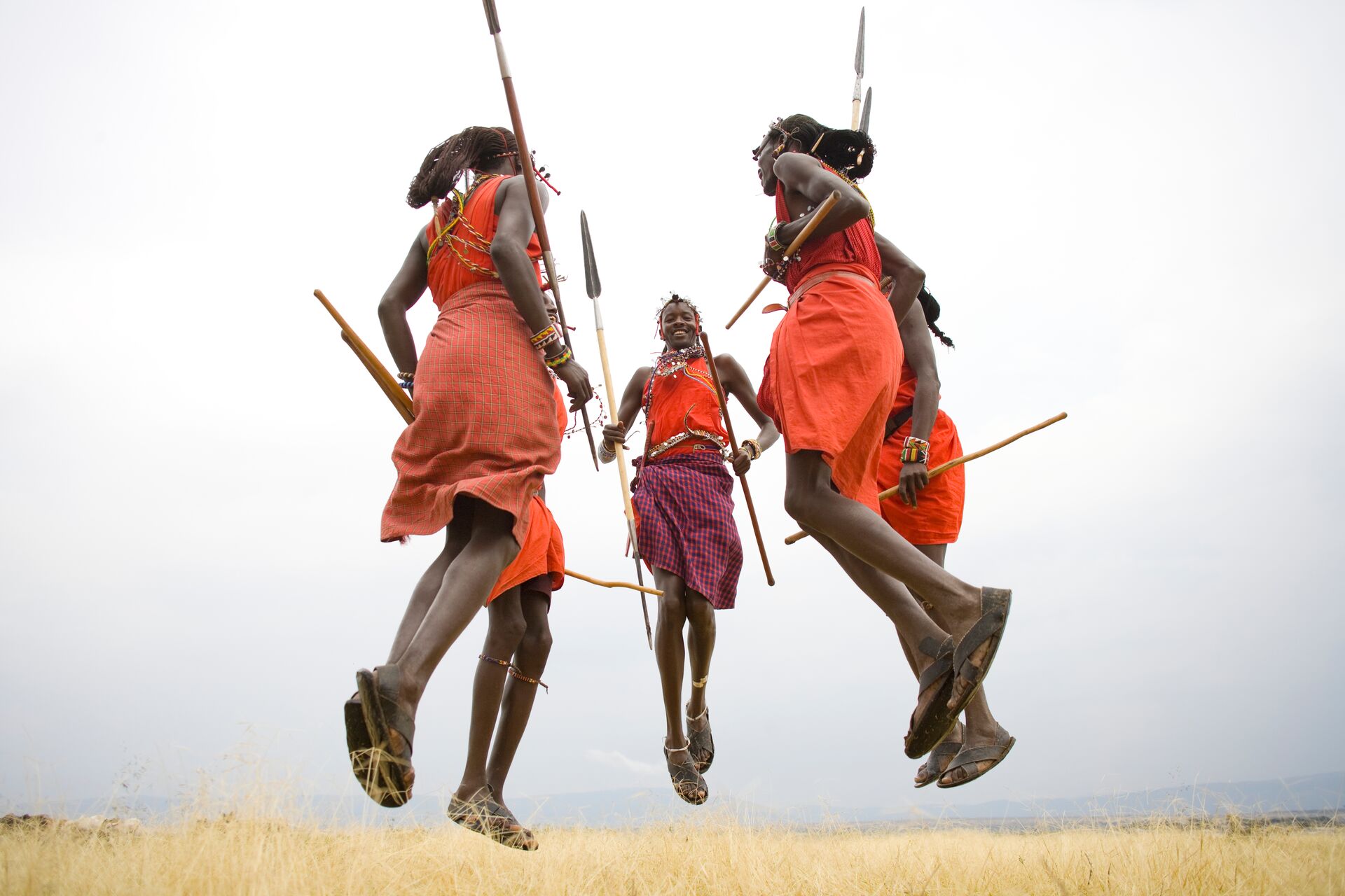 Maasai Tribe Members Jumping