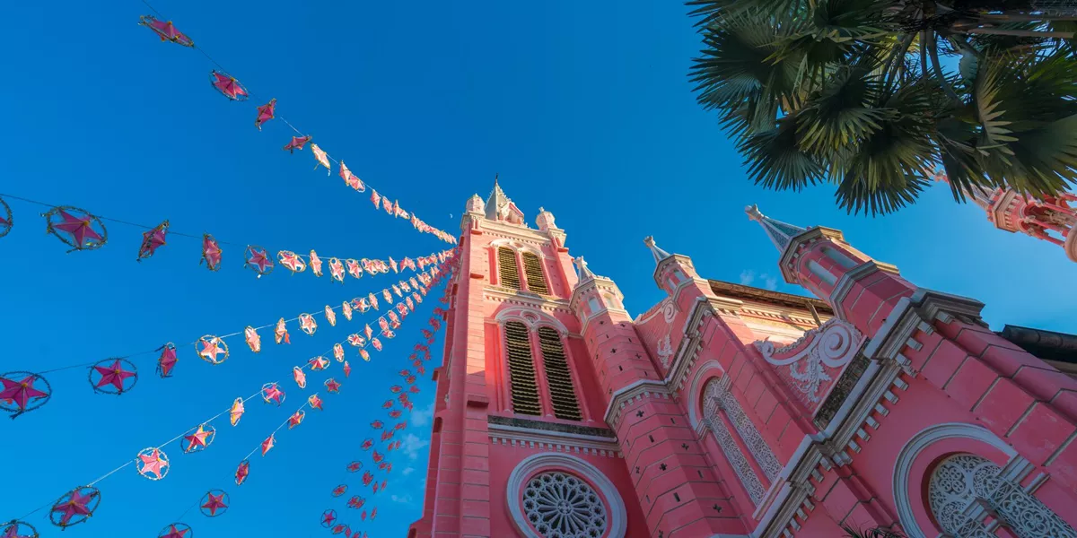Vietnam Ho Chi Minh Tan Dinh Church With Pink Color In Christmas Season