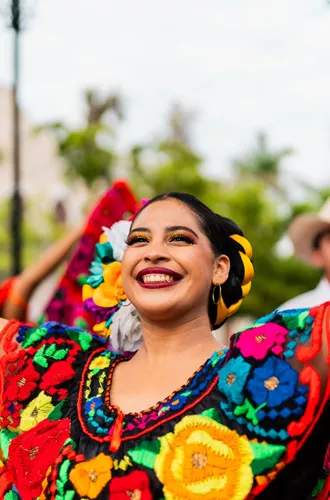 Mexico Young Chiapaneca (Traditional Mexican Dancer) Dancing Outdoors