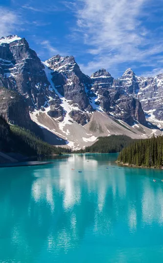 Blue lake with mountains and forest