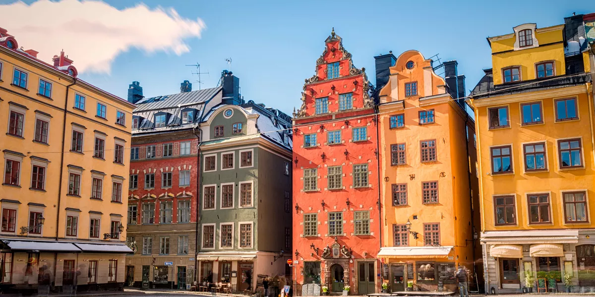 Colourful buildings at Stortorget in Gamla Stan in Stockholm, Sweden 