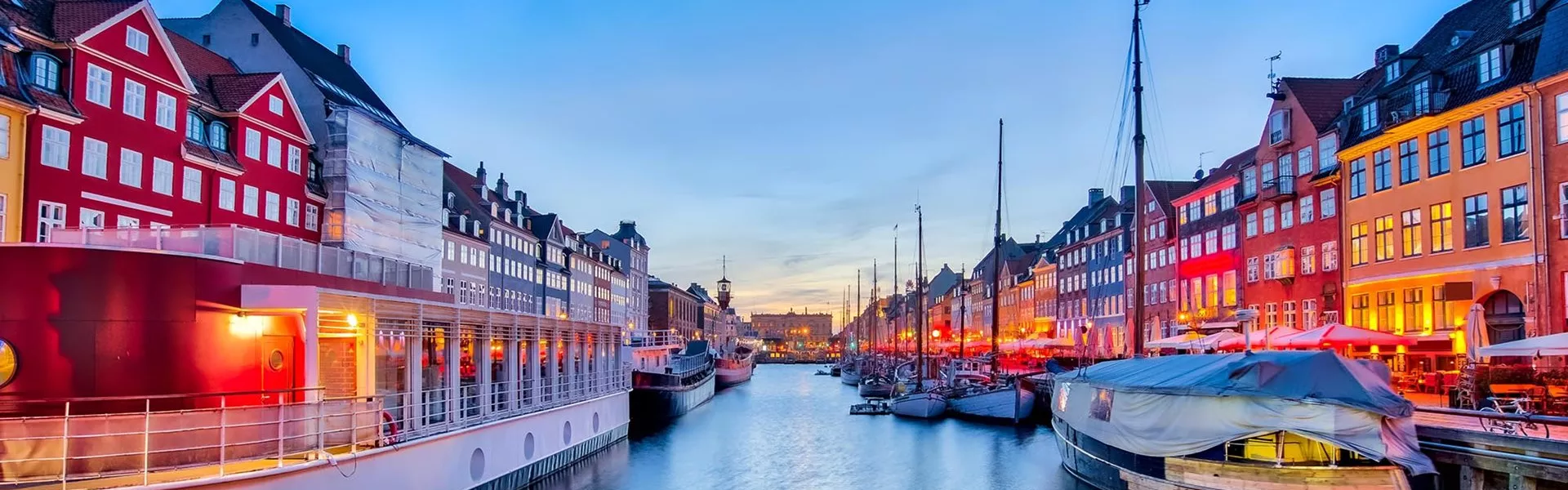 Colourful houses in port in Copenhagen, Denmark