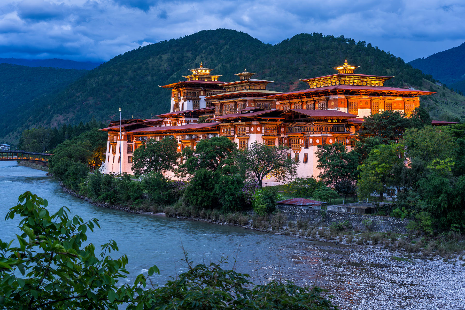 Traditional building surrounded by a forest