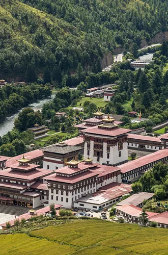 ancient complex of buildings within a forest