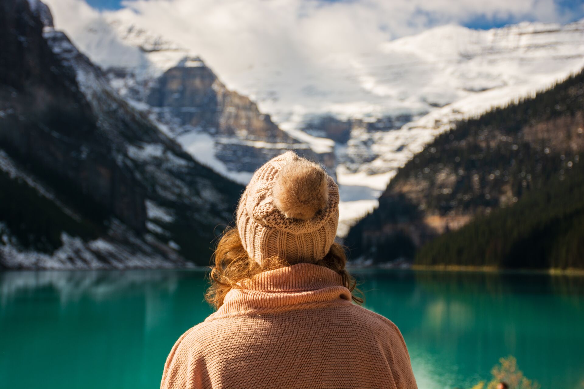 Canada Alberta Woman Looking At Mountains