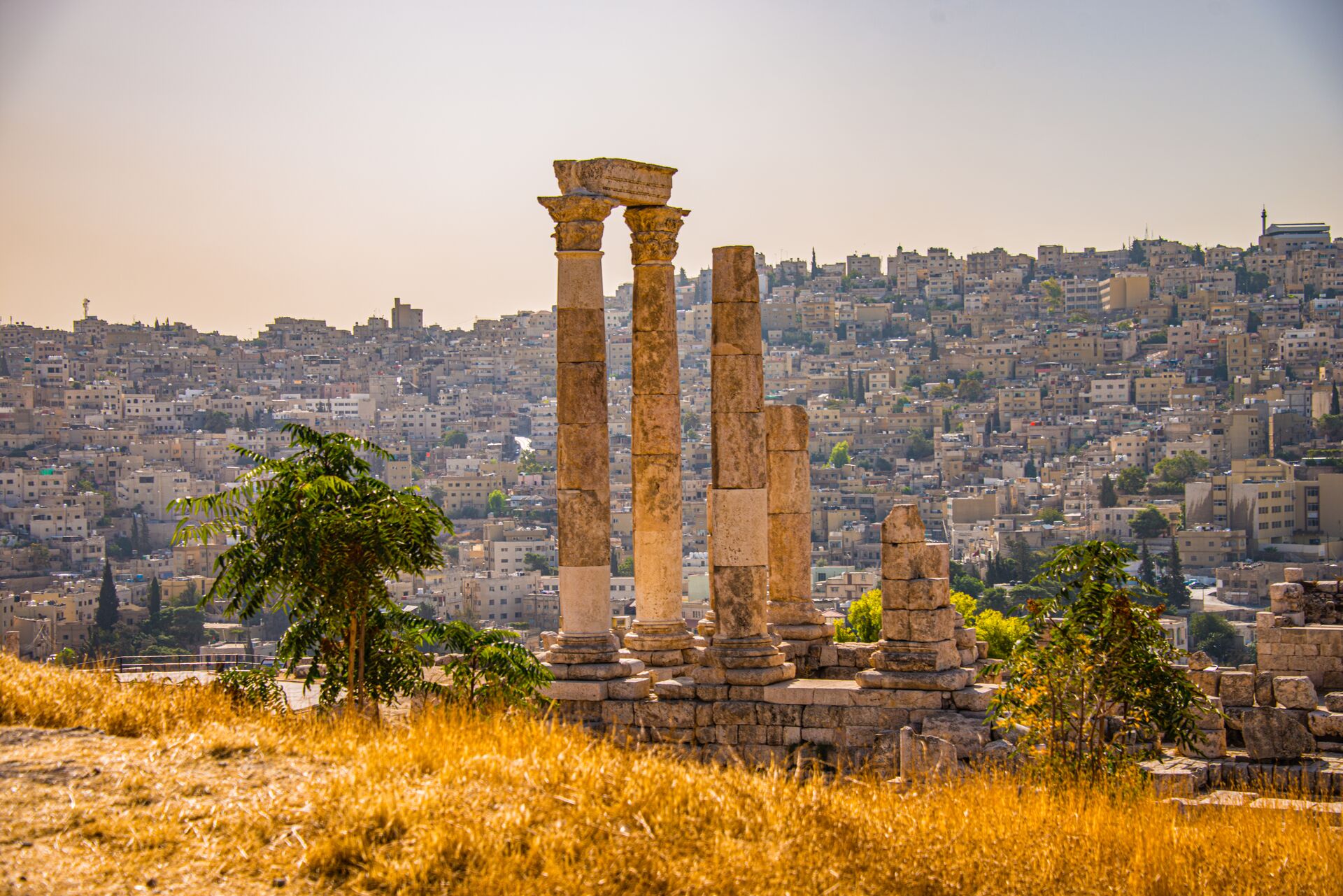 Jordan The Ruin Columns And The Amman City Capital Of Jordan View From The Hill Of The Citadel, Or Jabal Al Qal'a