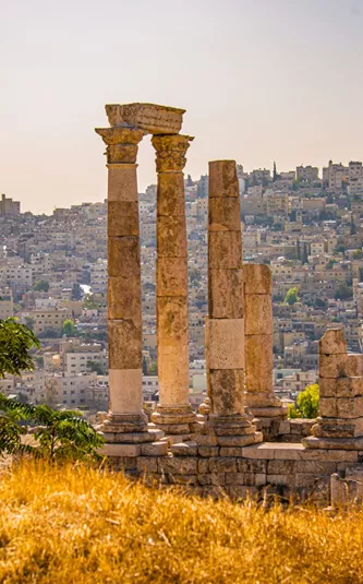 Jordan The Ruin Columns And The Amman City Capital Of Jordan View From The Hill Of The Citadel, Or Jabal Al Qal'a
