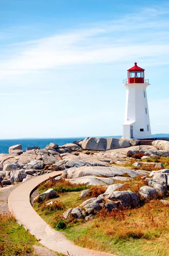 lighthouse on a rocky cove