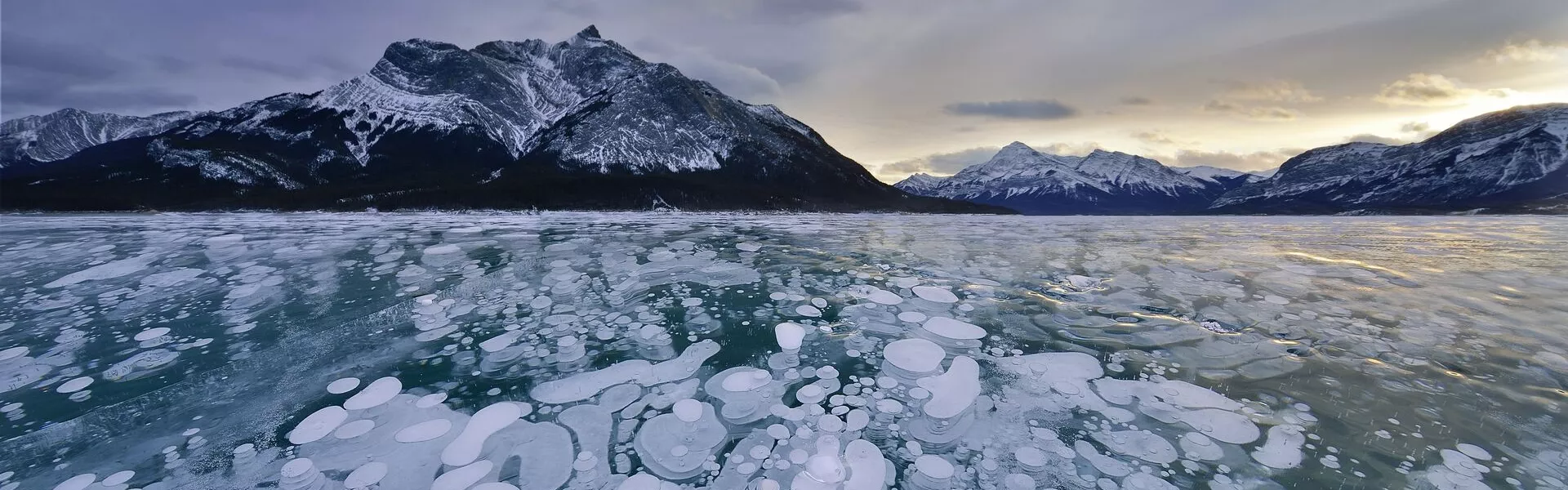 Abraham Lake In Winter showing bubbles of ice under the surface
