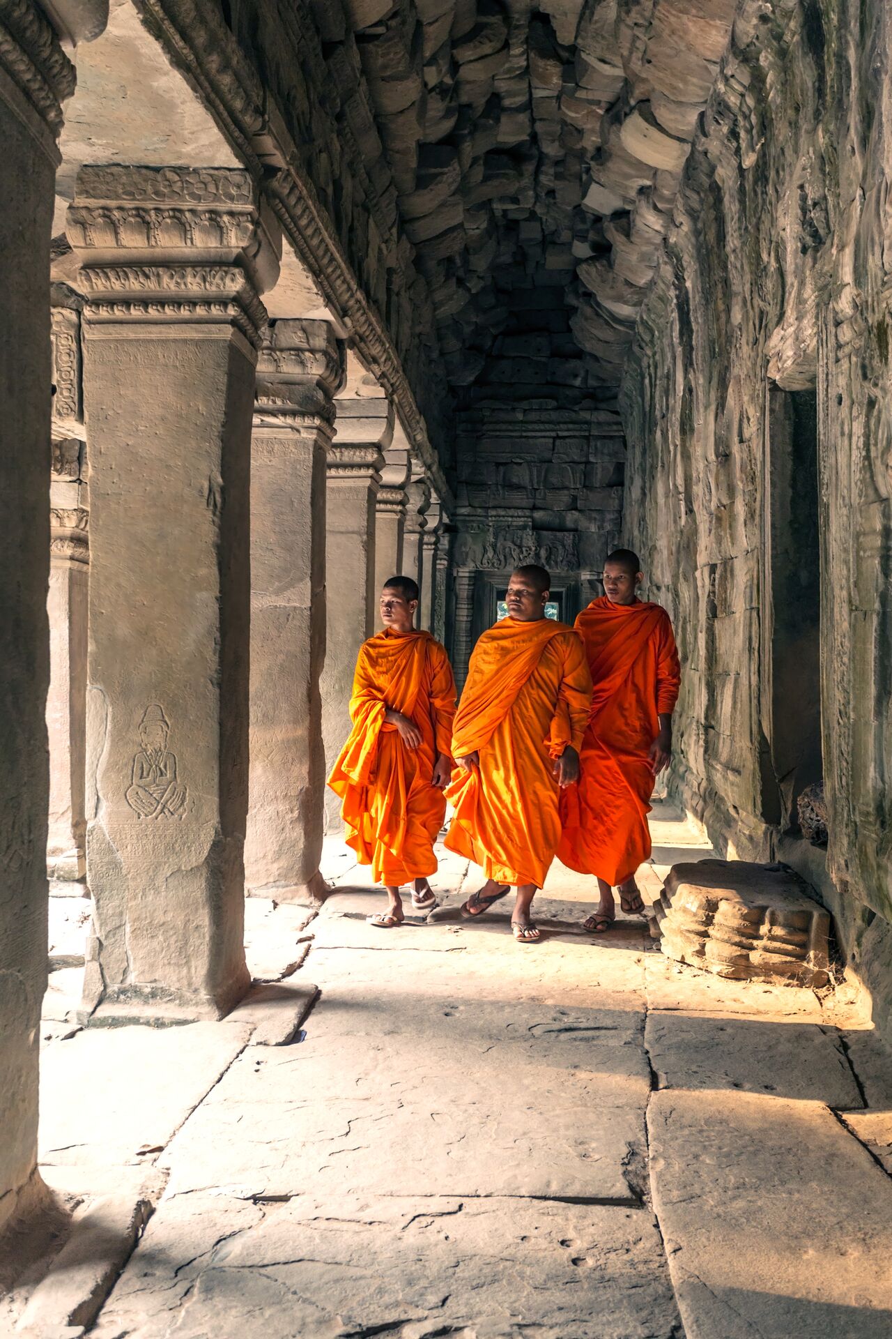 Three Buddhist Monks Inside Temple