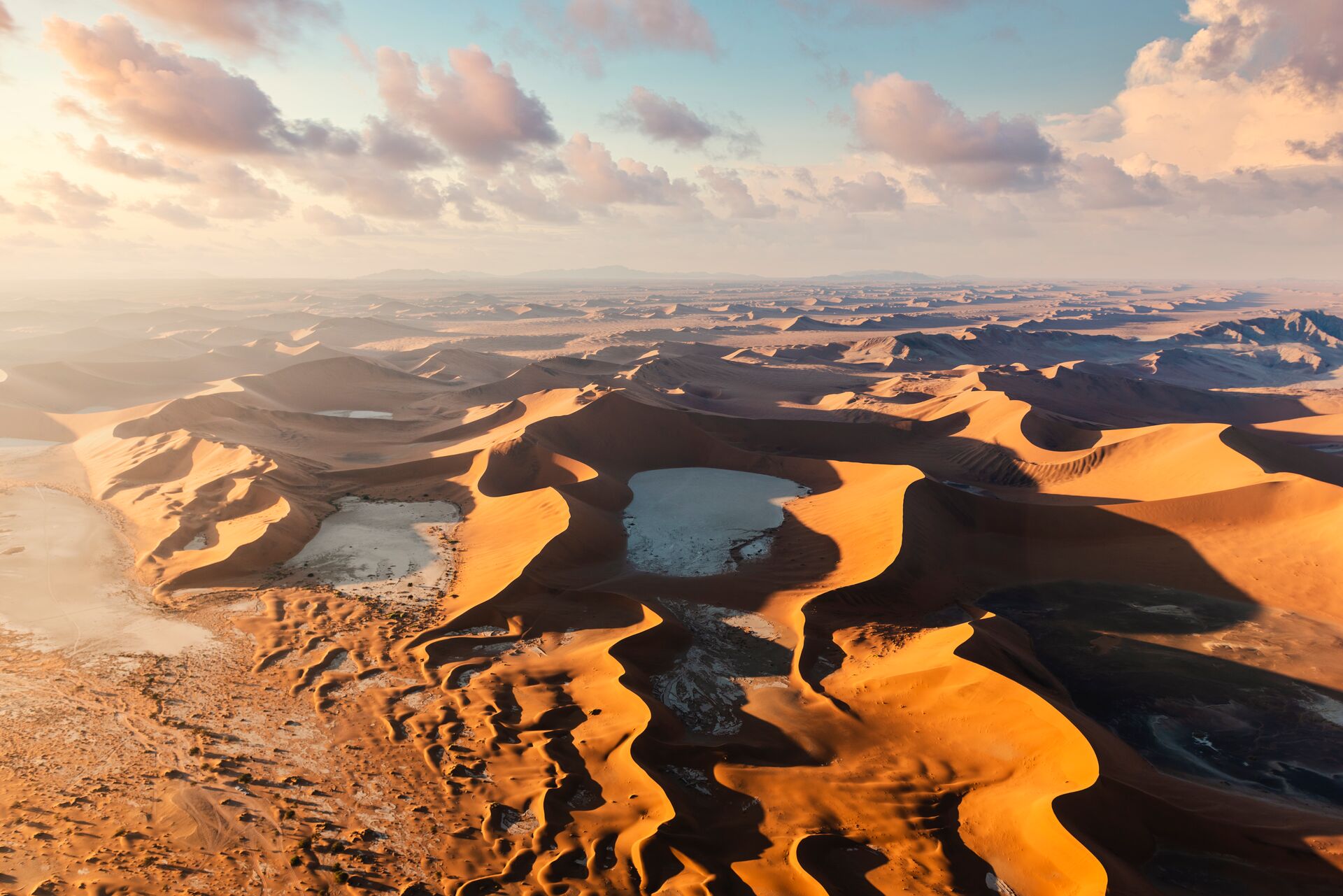 Namibia Aerial View Of Sossusvlei Sand Dunes At Sunrise