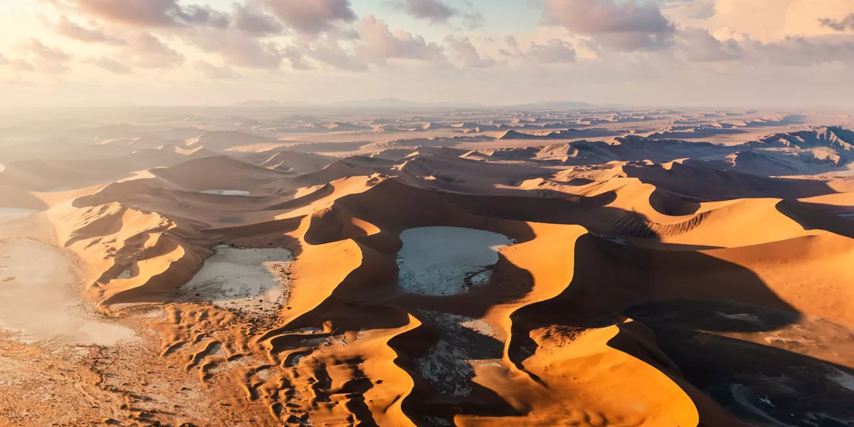 Namibia Aerial View Of Sossusvlei Sand Dunes At Sunrise
