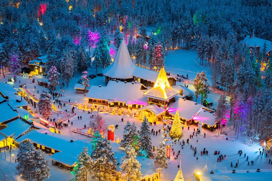 Finland Rovaniemi Lit Up With Christmas Lights