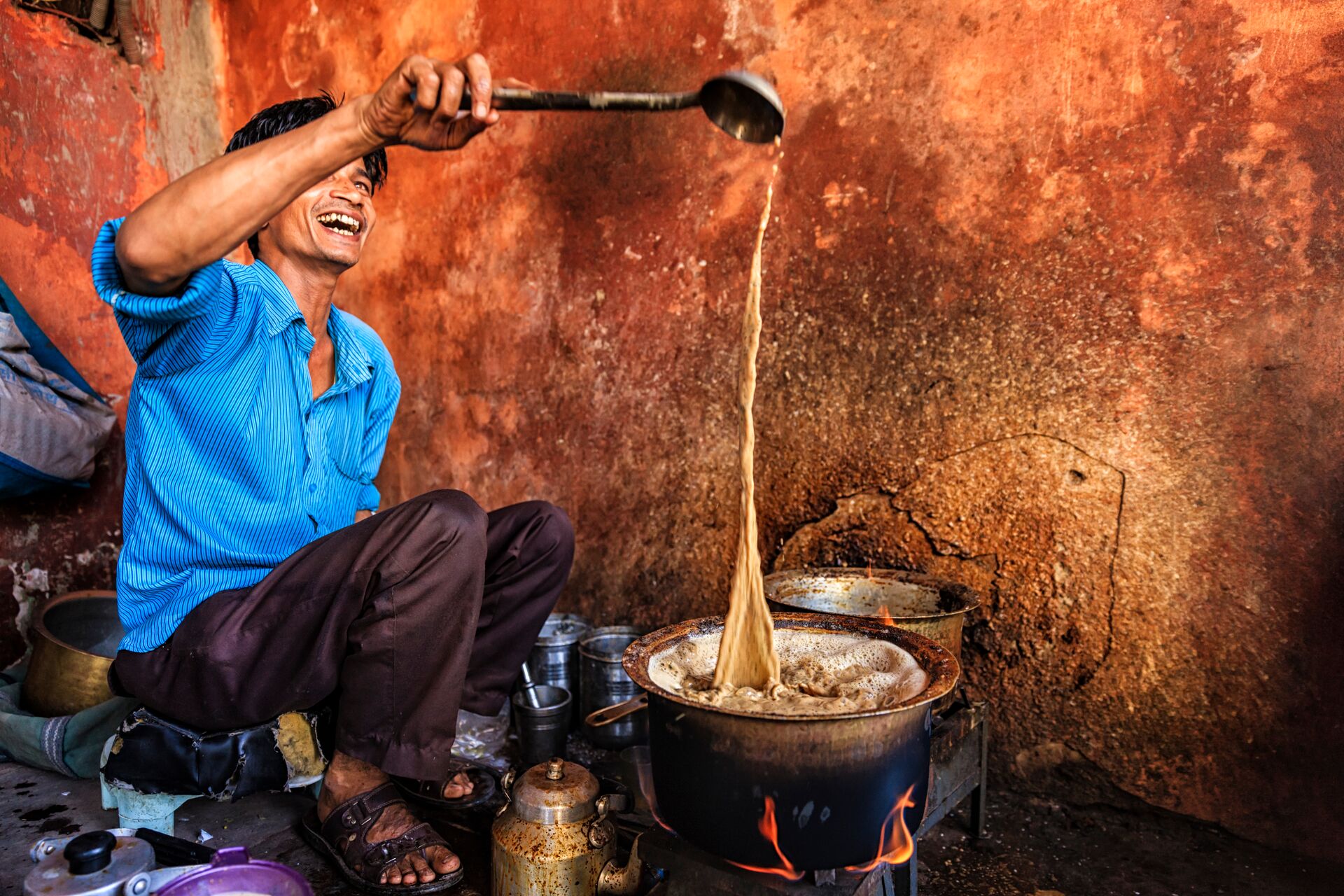Indian Street Seller Selling Tea Masala Chai