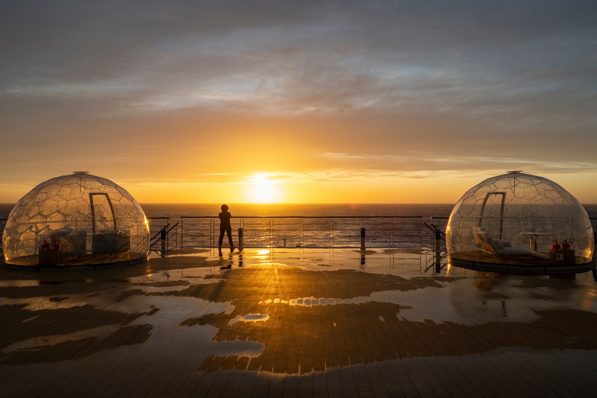 Geodomes on a ship deck