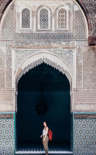 Woman Tourist Visiting Old Temple